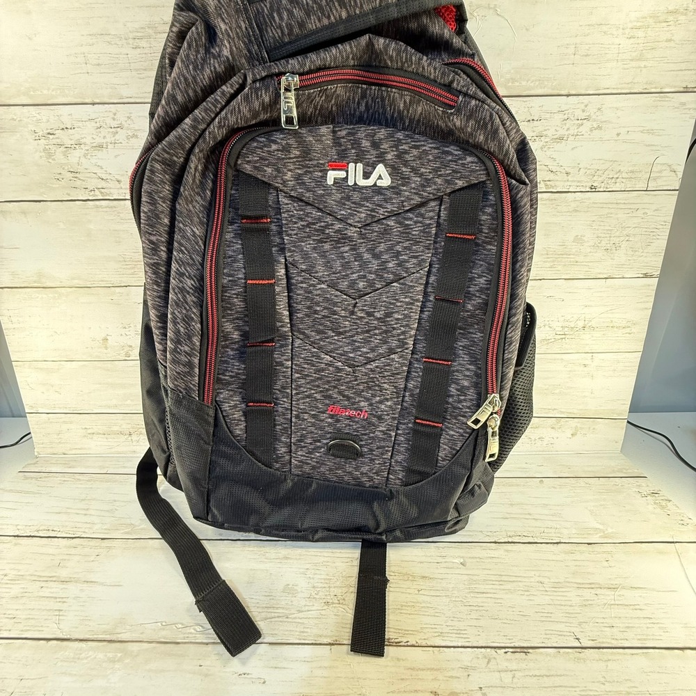 Fila Tech Backpack Heather Grey Black Red Padded Laptop Travel School‎ Bag